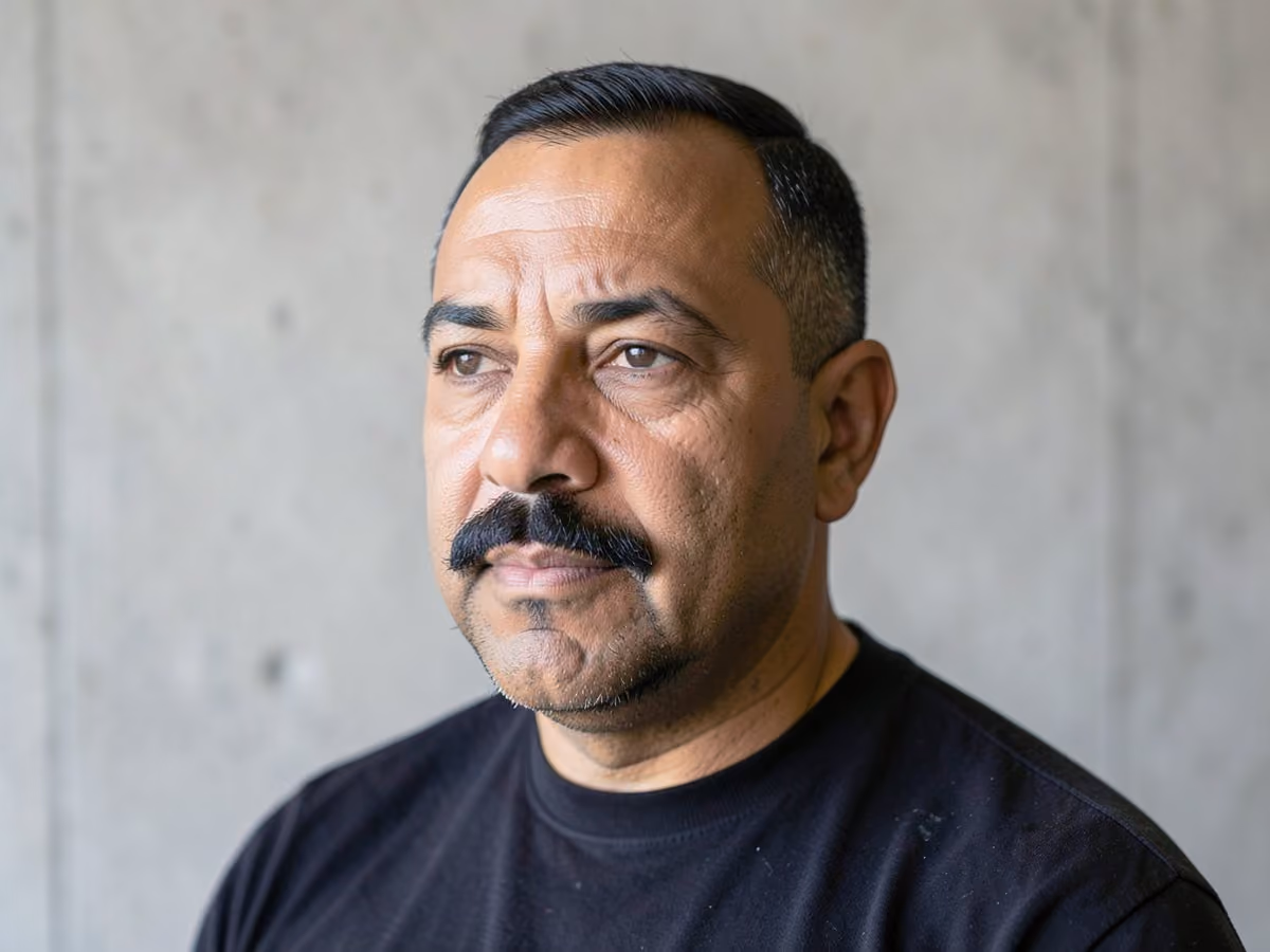 Man with a mustache for round face haircut