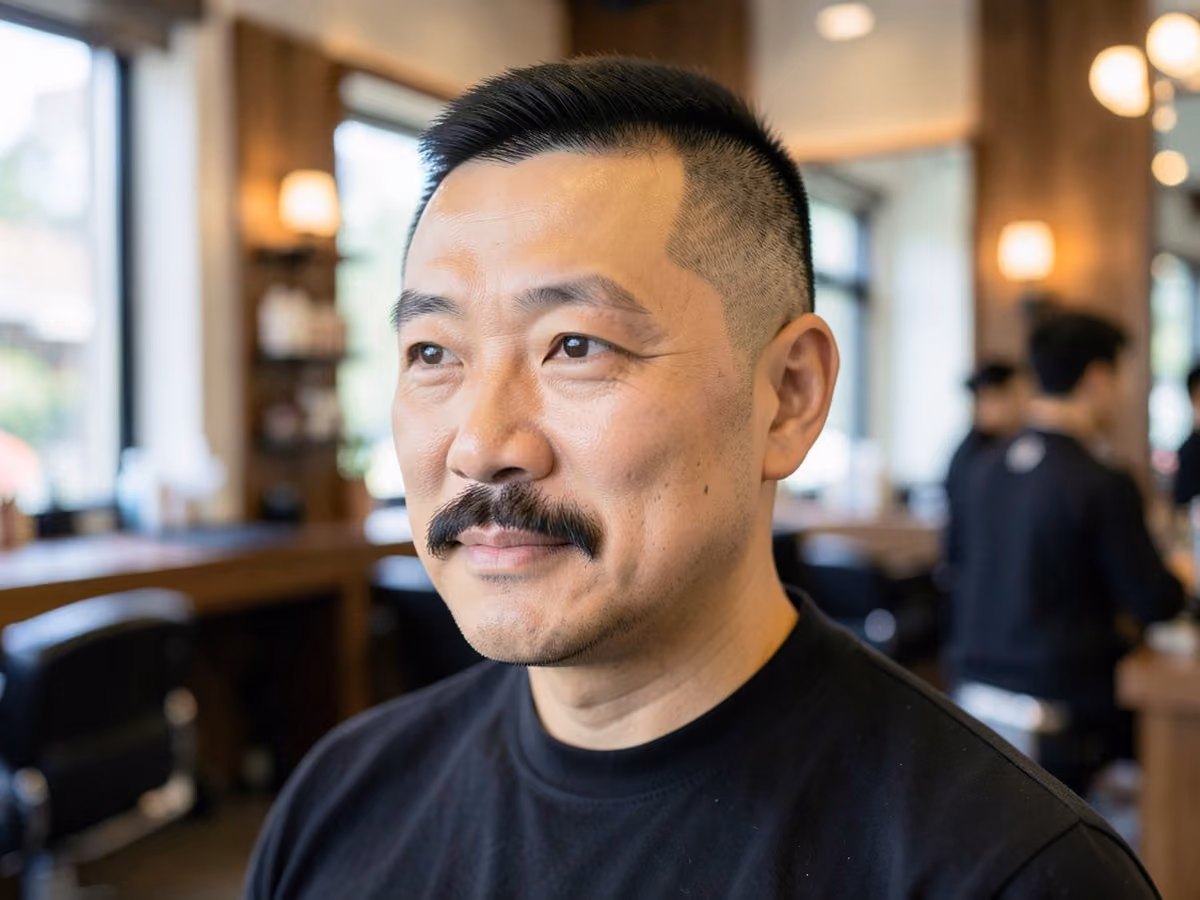 Man with a mustache with fade