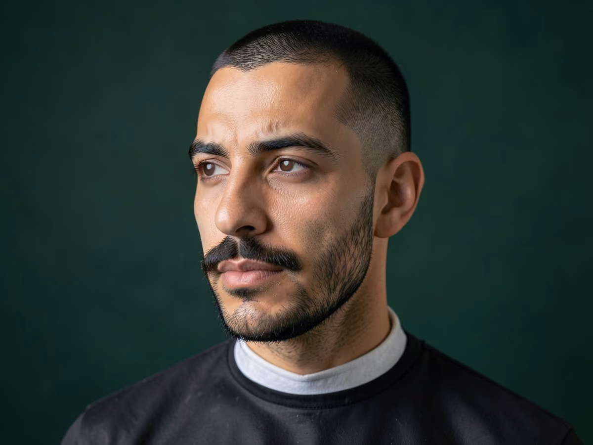 Man with a mustache with stubble haircut