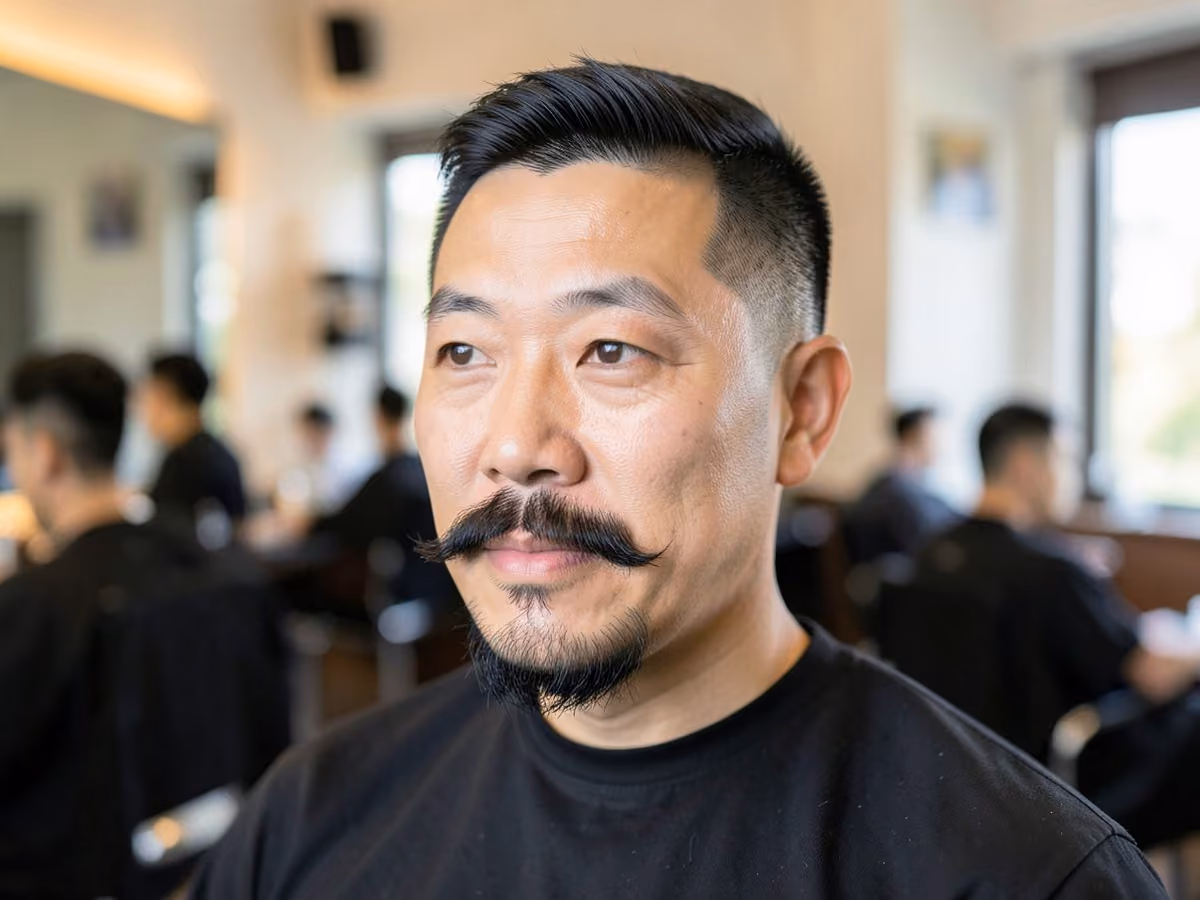 Man with a painter's brush mustache haircut