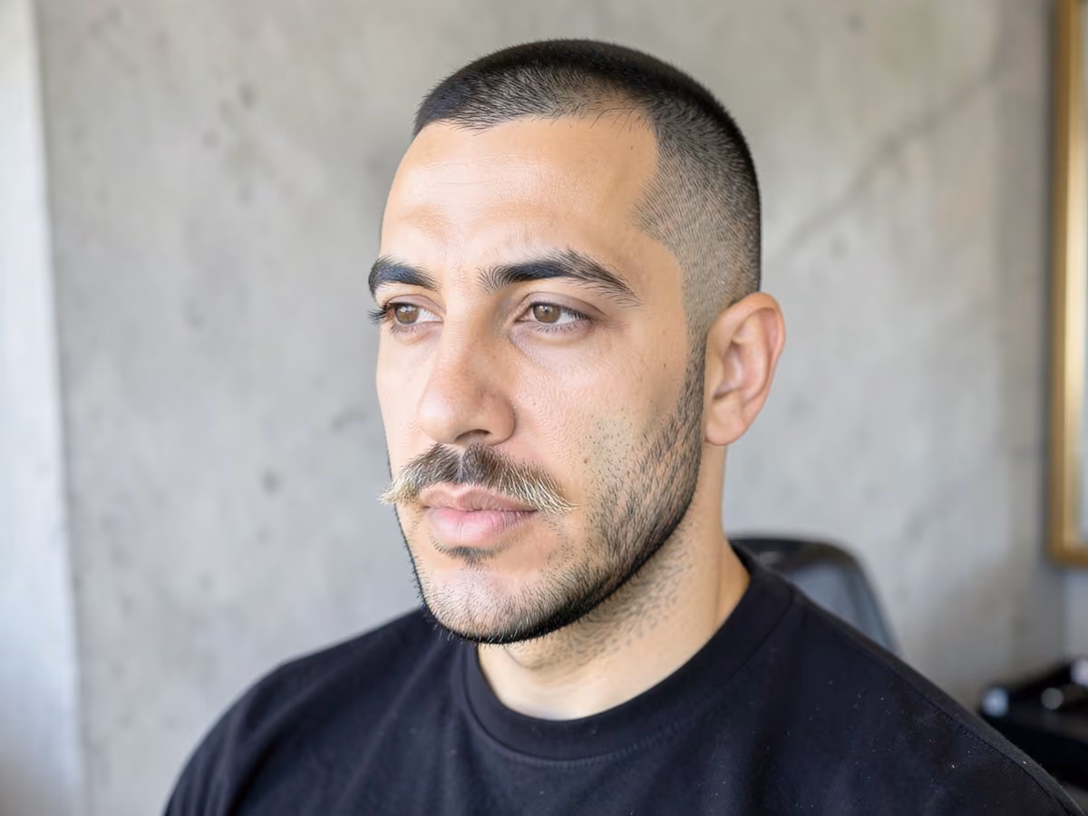 Man with a thin mustache haircut