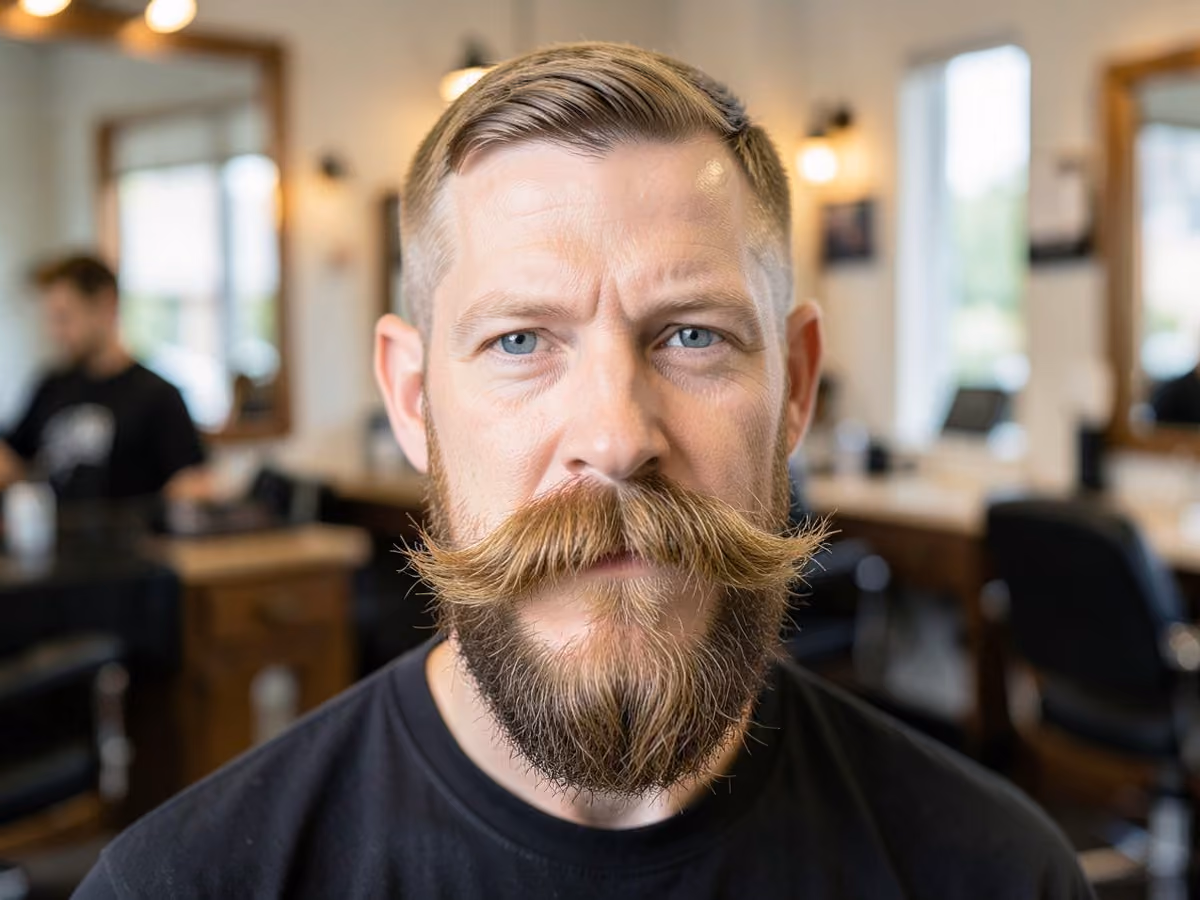 Man with a walrus mustache haircut