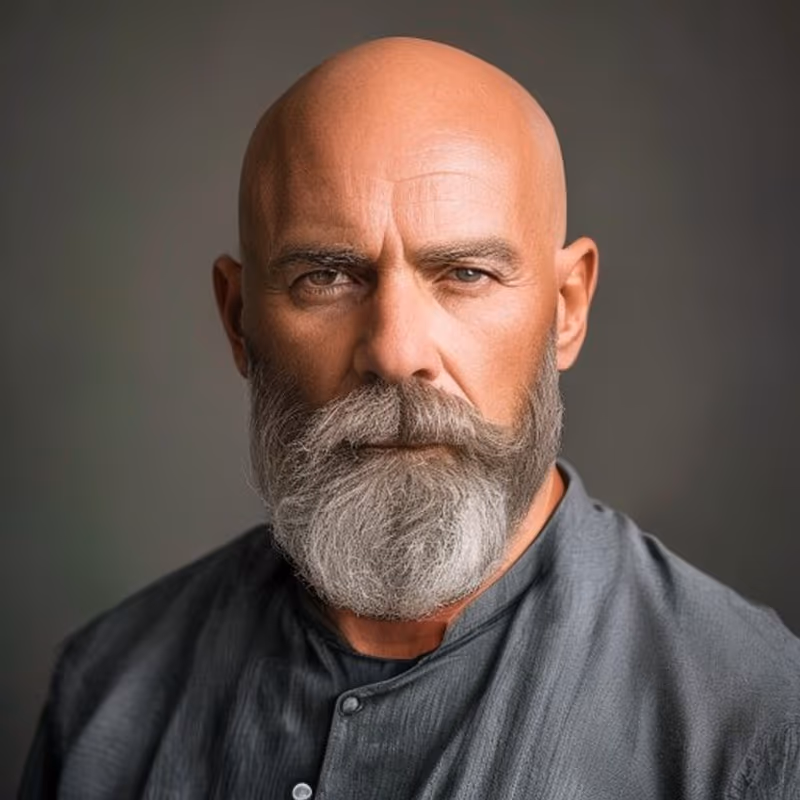Shaved Head hairstyle for men 2026 — Older Men Haircuts variation, best for Significant balding; embracing it fully, modern barbering by Master Stylist Jessica Hamilton