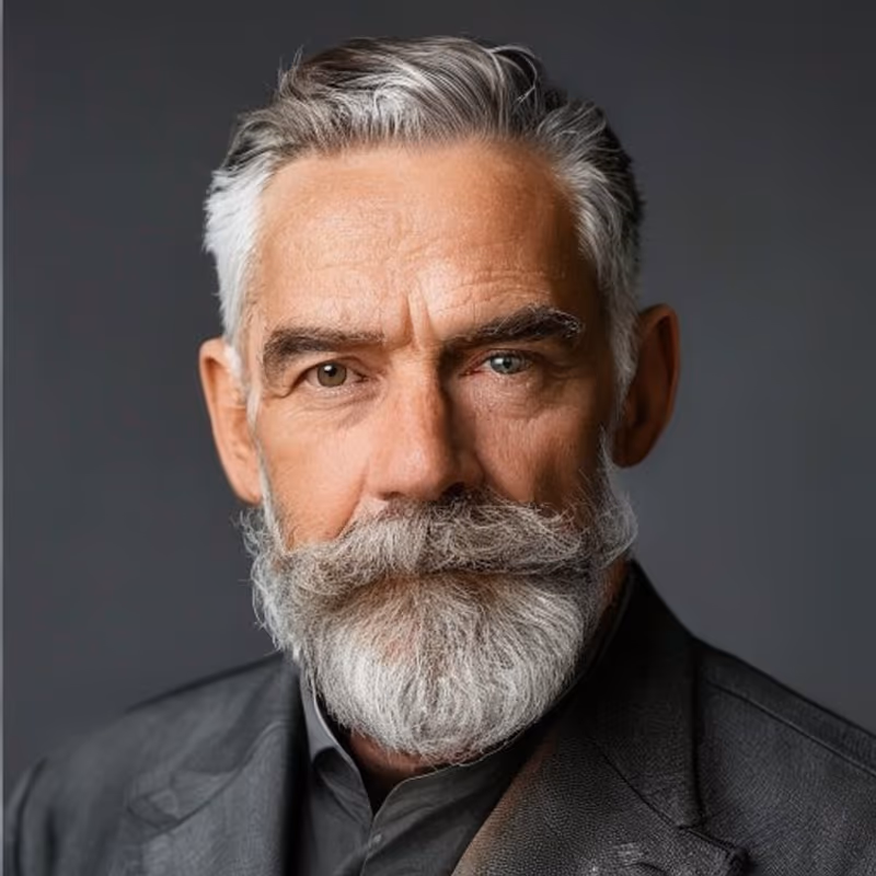 Silver Fox with Beard hairstyle for men 2026 — Older Men Haircuts variation, best for The classic distinguished look, modern barbering by Master Stylist Jessica Hamilton
