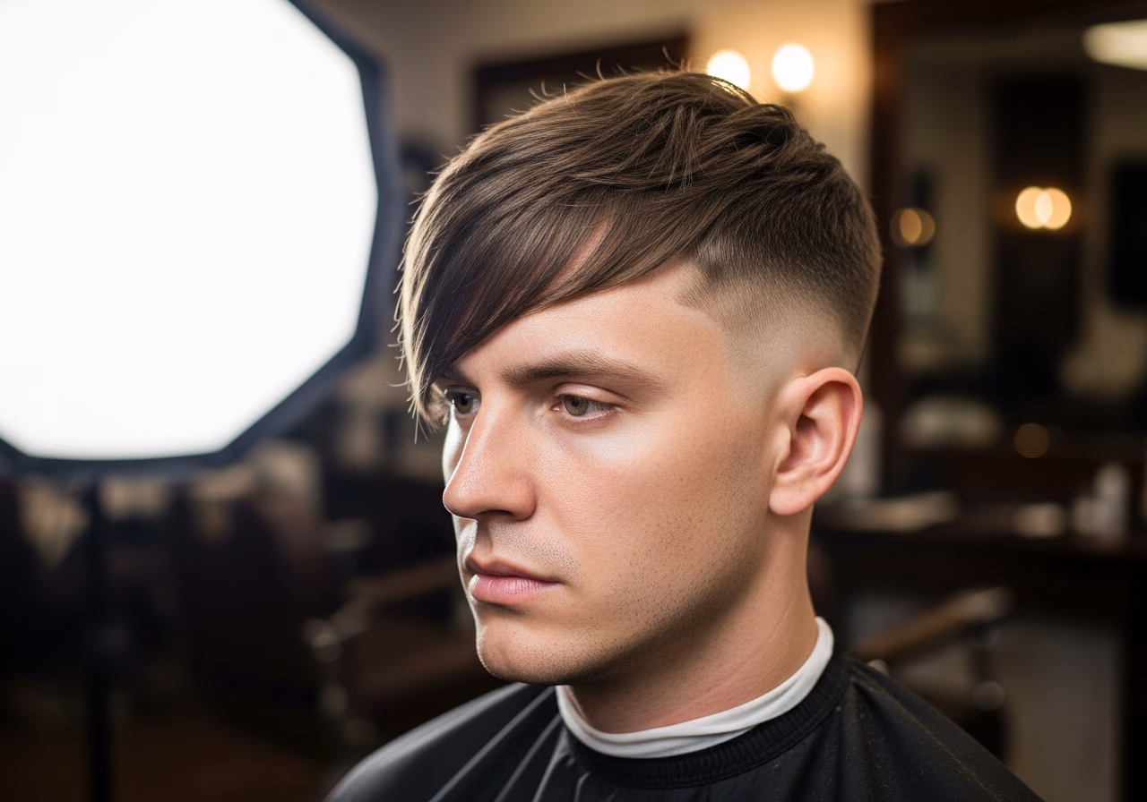 Angular Fringe hairstyle for men 2026 — haircuts for oval faces variation, best for oval faces + straight hair, modern barbering by Master Stylist Jessica Hamilton