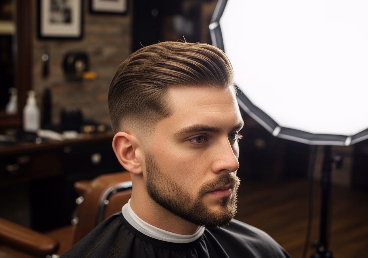 Clean Side Part Medium hairstyle for men 2026 — haircuts for oval faces variation, best for oval faces + straight hair, modern barbering by Master Stylist Jessica Hamilton