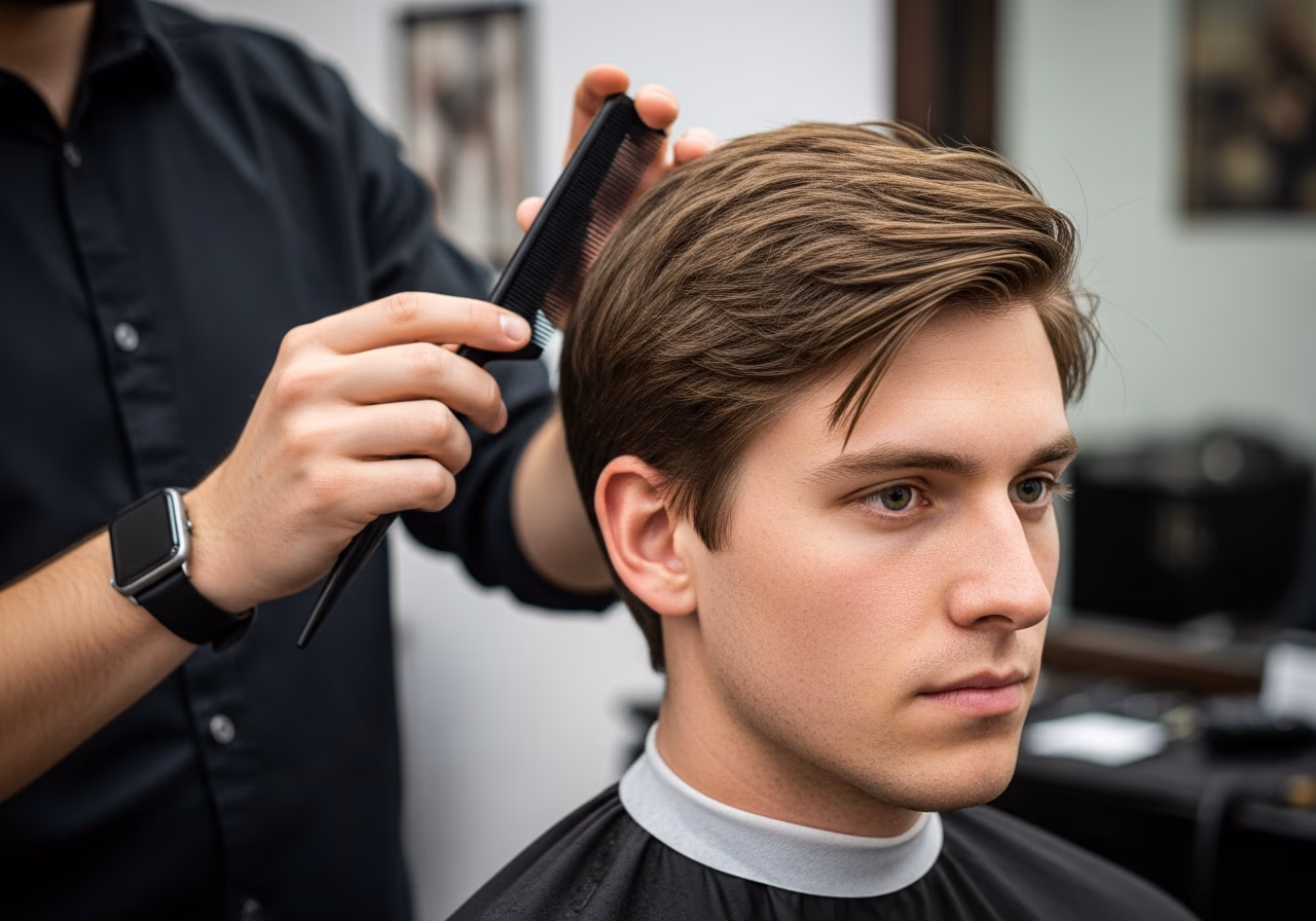 Layered Mid-Length hairstyle for men 2026 — haircuts for oval faces variation, best for oval faces + all hair types, modern barbering by Master Stylist Jessica Hamilton