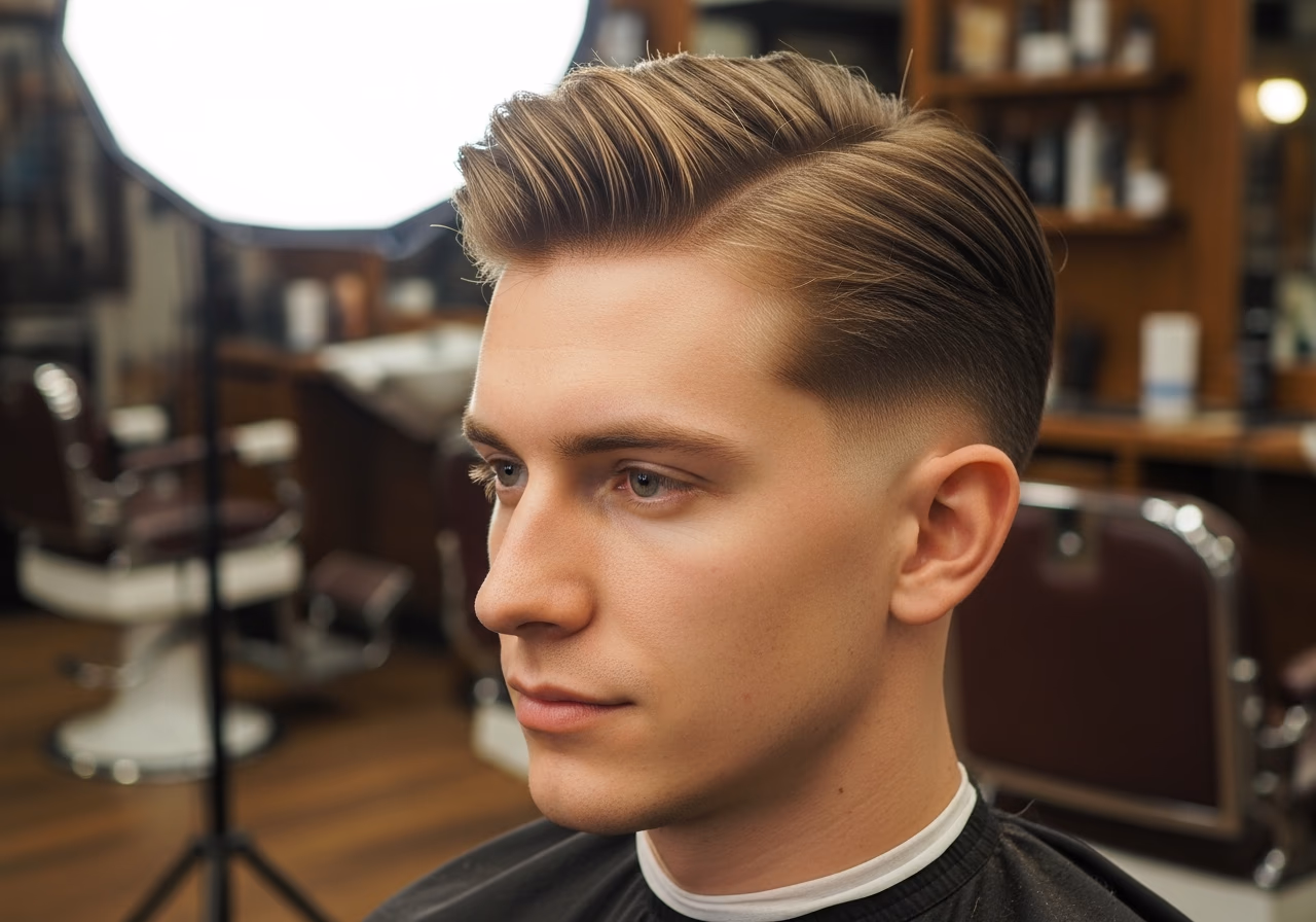 Medium Hard Part hairstyle for men 2026 — haircuts for oval faces variation, best for oval faces + straight hair, modern barbering by Master Stylist Jessica Hamilton