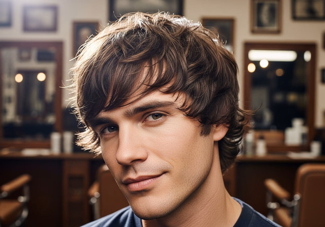 Medium Shaggy Layers hairstyle for men 2026 — haircuts for oval faces variation, best for oval faces + wavy or thick hair, modern barbering by Master Stylist Jessica Hamilton