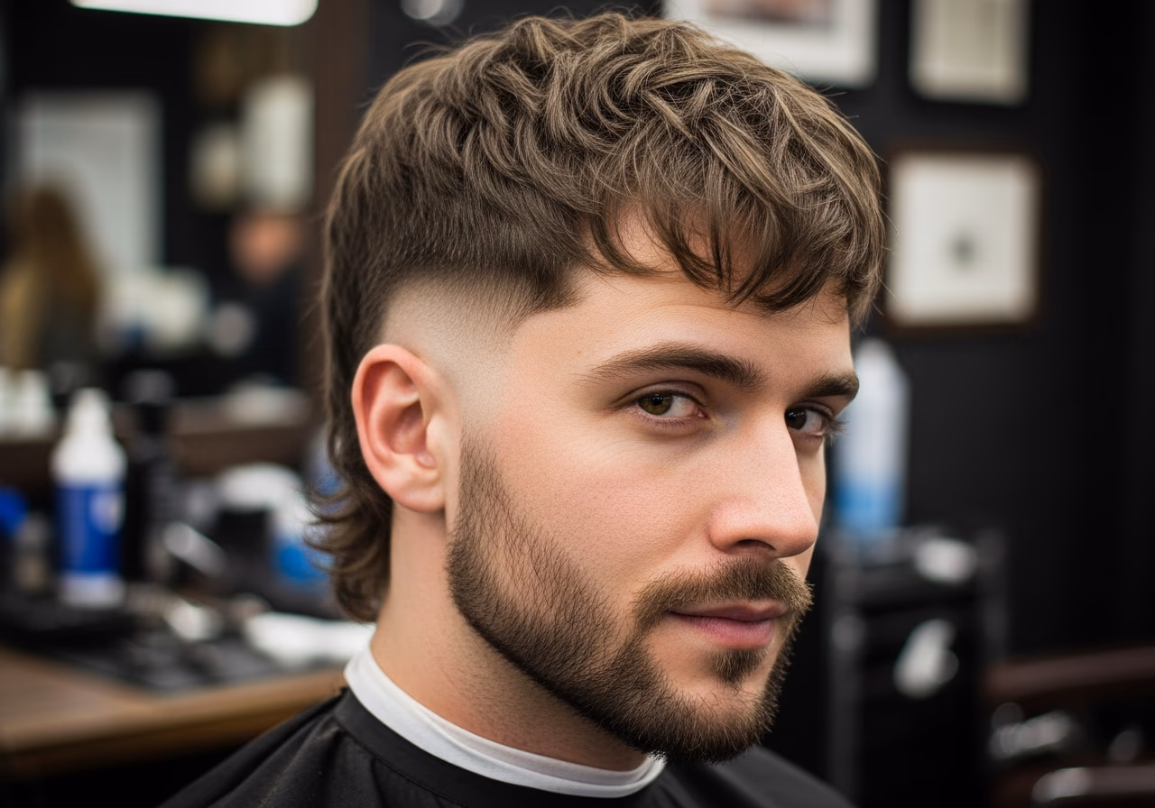 Modern Mullet hairstyle for men 2026 — haircuts for oval faces variation, best for oval faces + straight or wavy hair, modern barbering by Master Stylist Jessica Hamilton