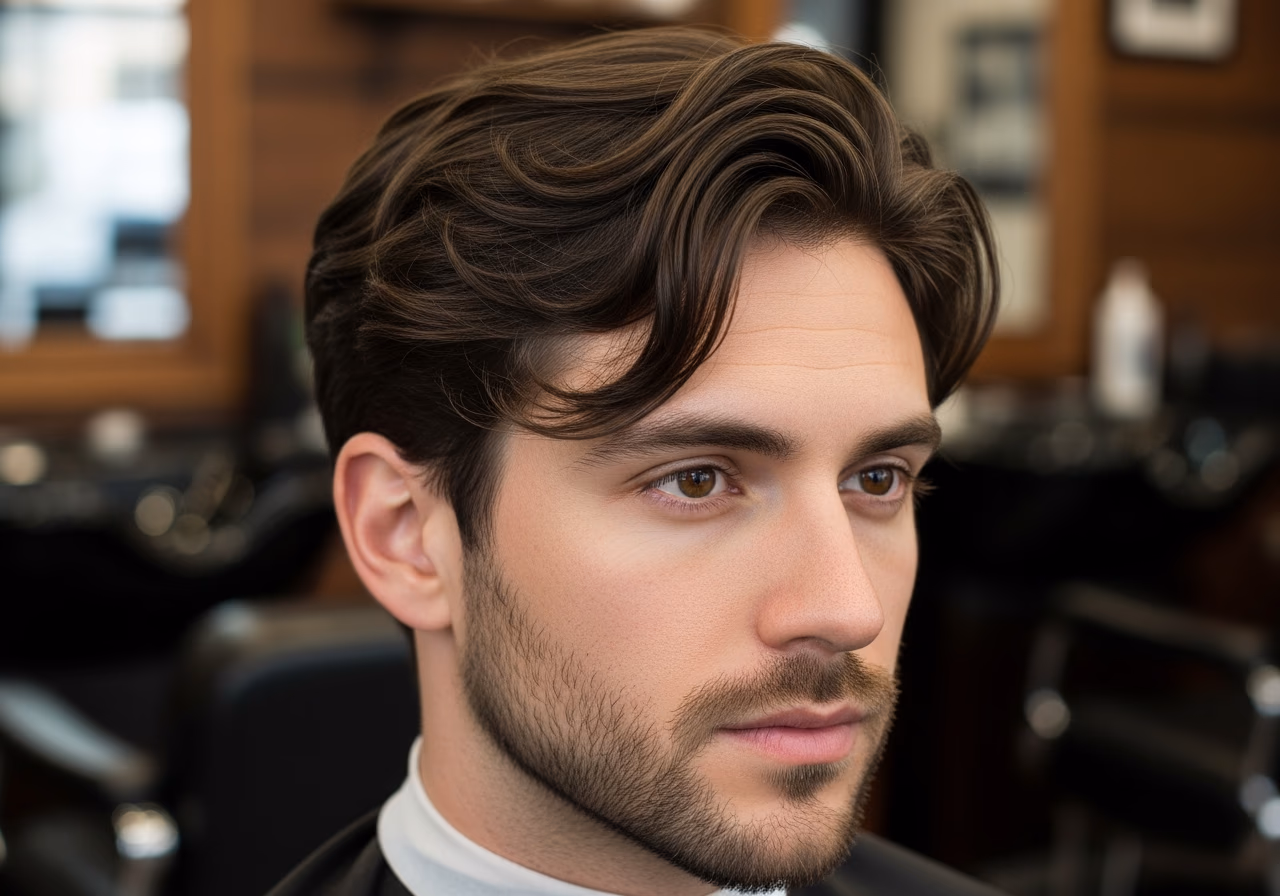 Permed Waves hairstyle for men 2026 — haircuts for oval faces variation, best for oval faces + straight hair wanting natural waves, modern barbering by Master Stylist Jessica Hamilton