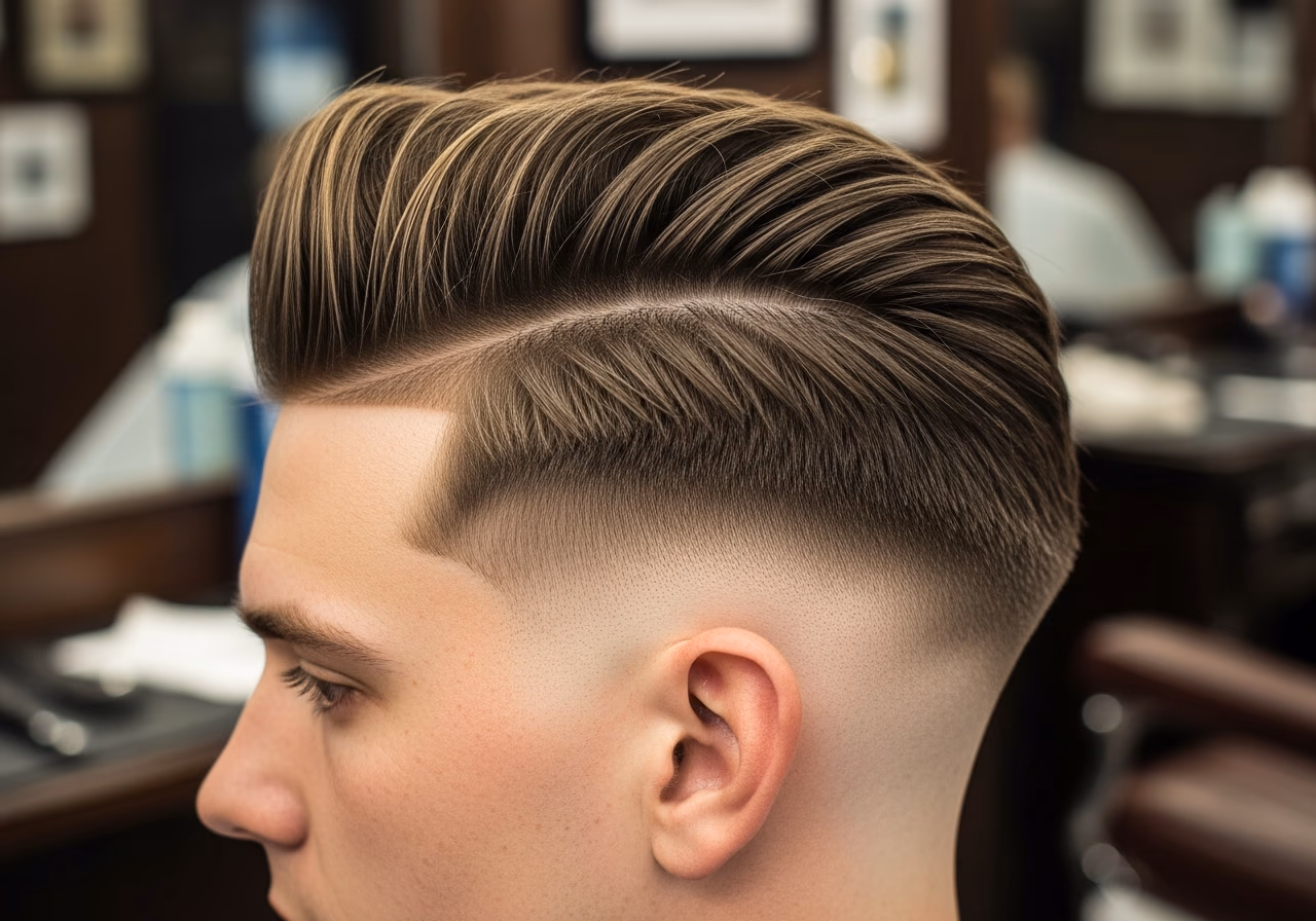 Pompadour hairstyle for men 2026 — haircuts for oval faces variation, best for oval faces + straight hair, modern barbering by Master Stylist Jessica Hamilton