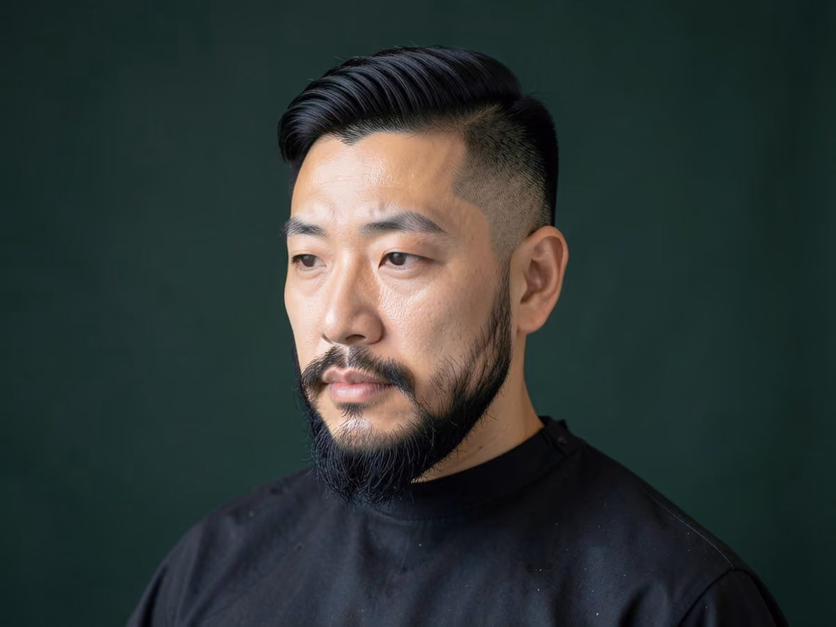 Man with a peaky blinders comb over haircut