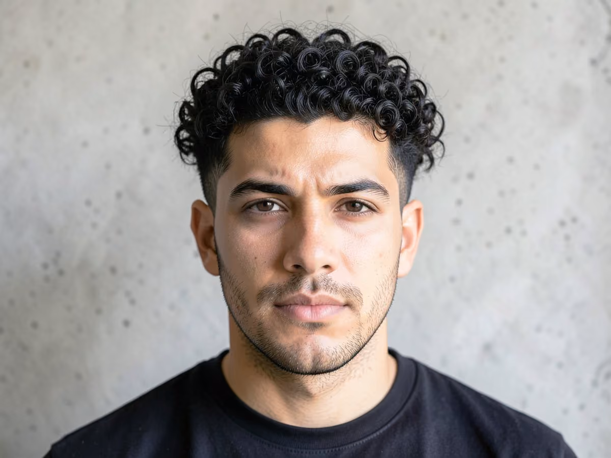 Man with a broccoli perm haircut
