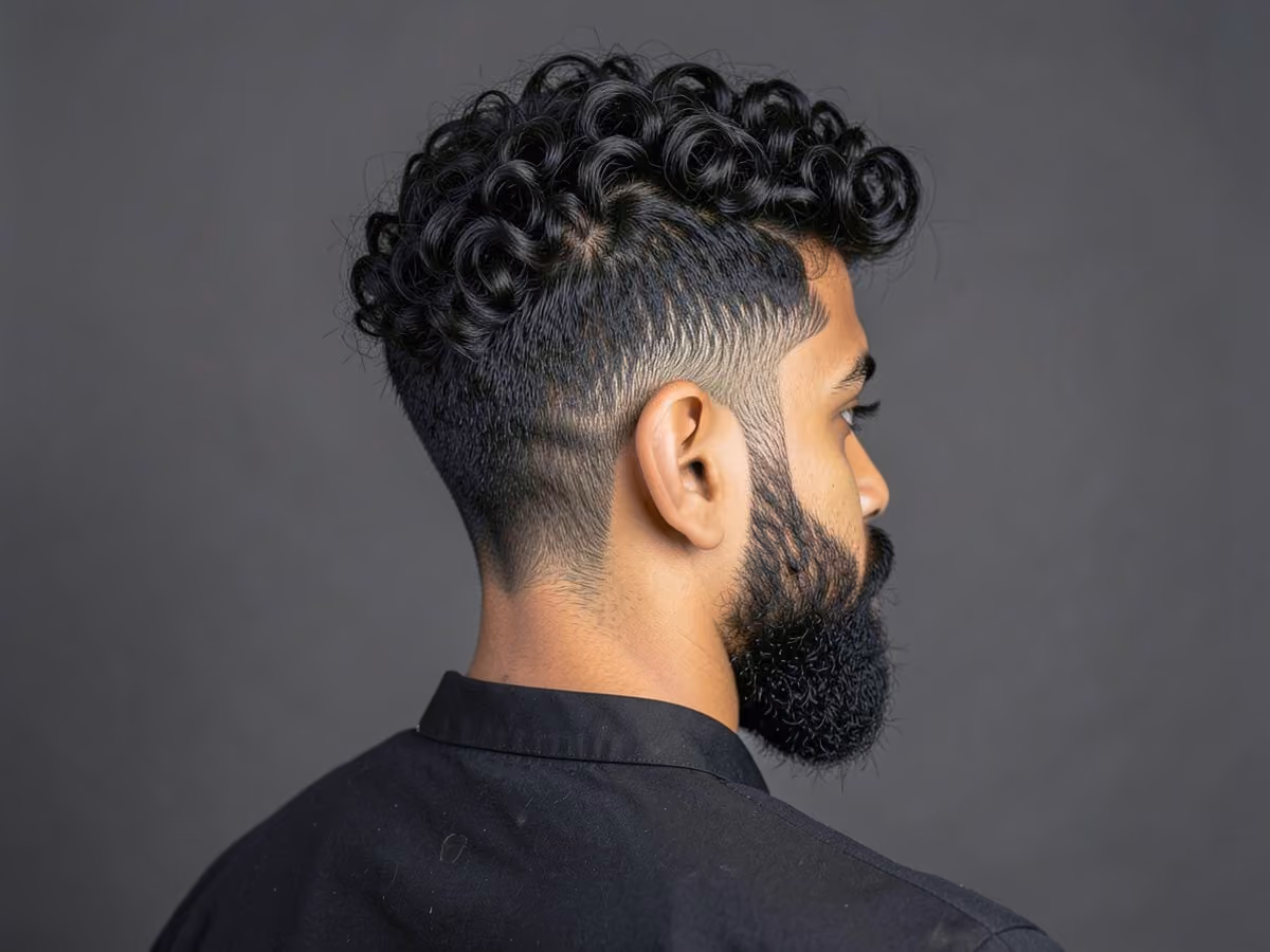 Man with a curly top perm