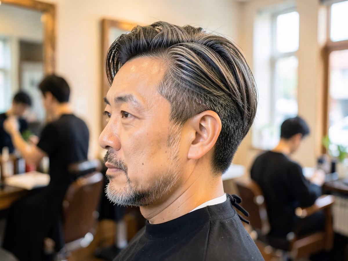 Man with a japanese air wave perm haircut