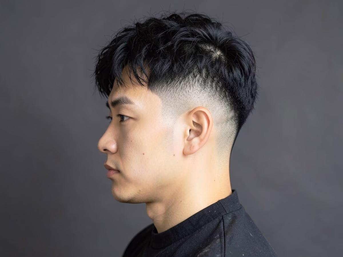 Man with a korean perm on short hair