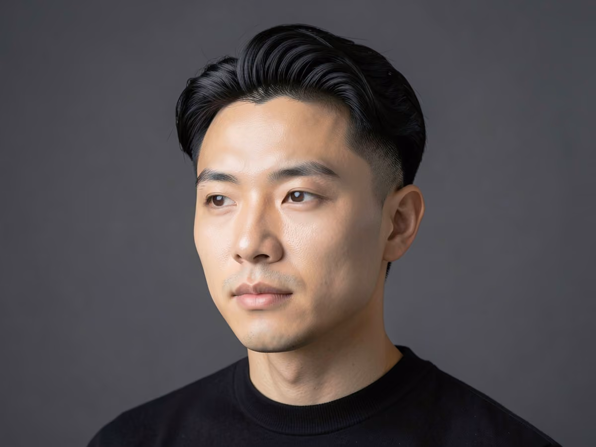 Man with a korean regent perm haircut