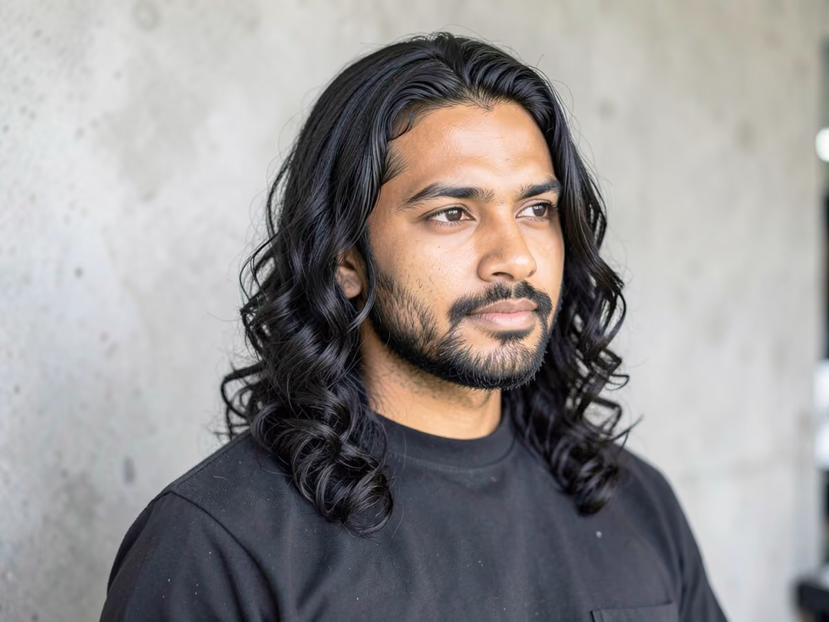 Man with a long hair perm