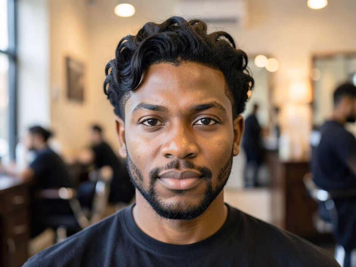 Man with a loose wavy perm haircut