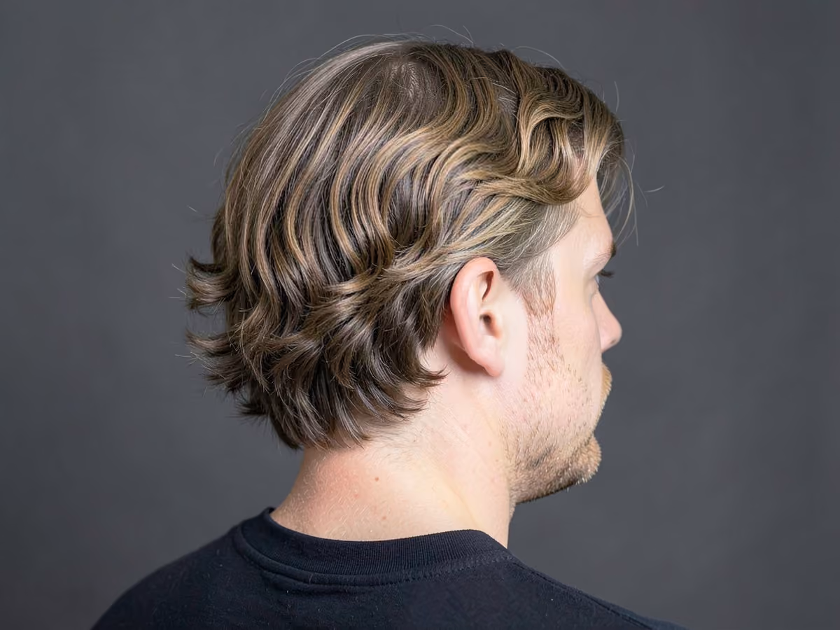 Man with a middle part wavy perm