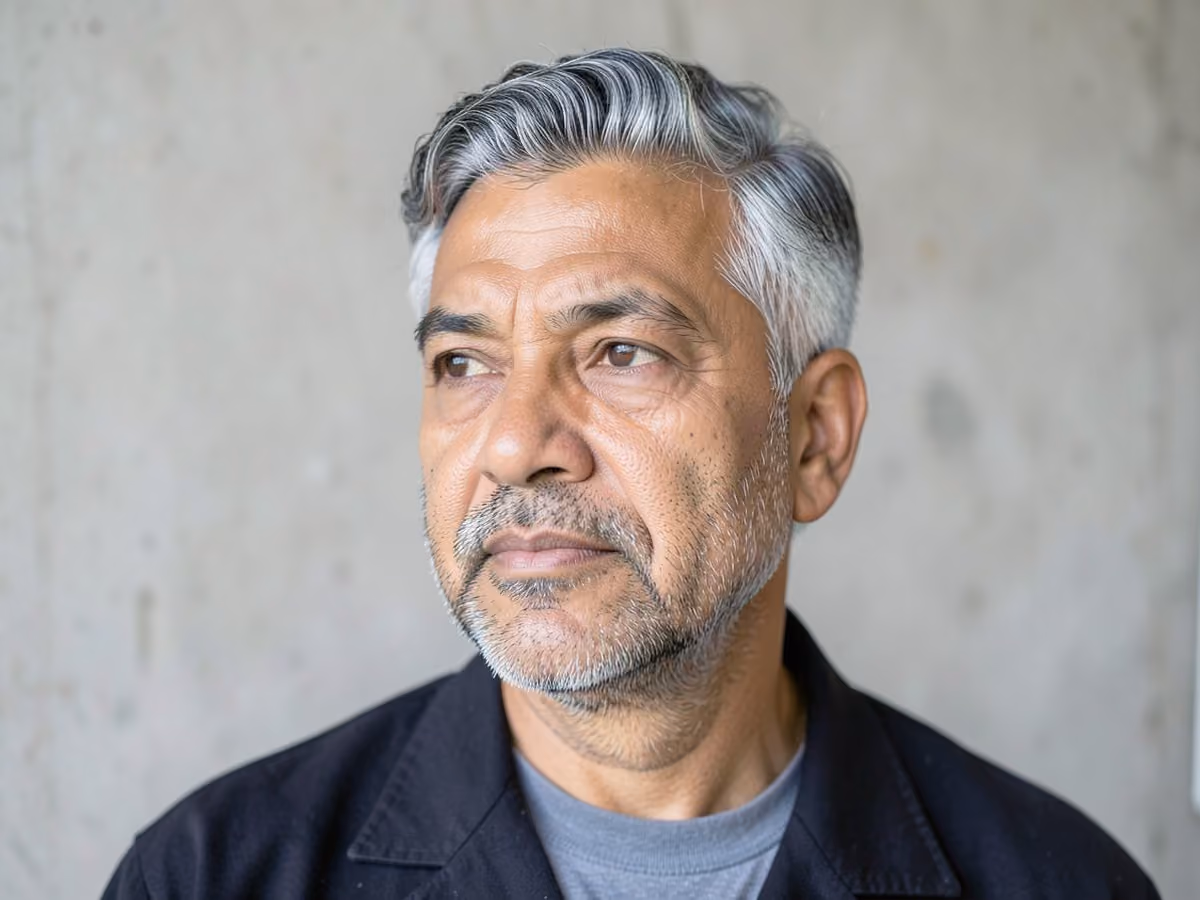 Man with a perm with stubble haircut
