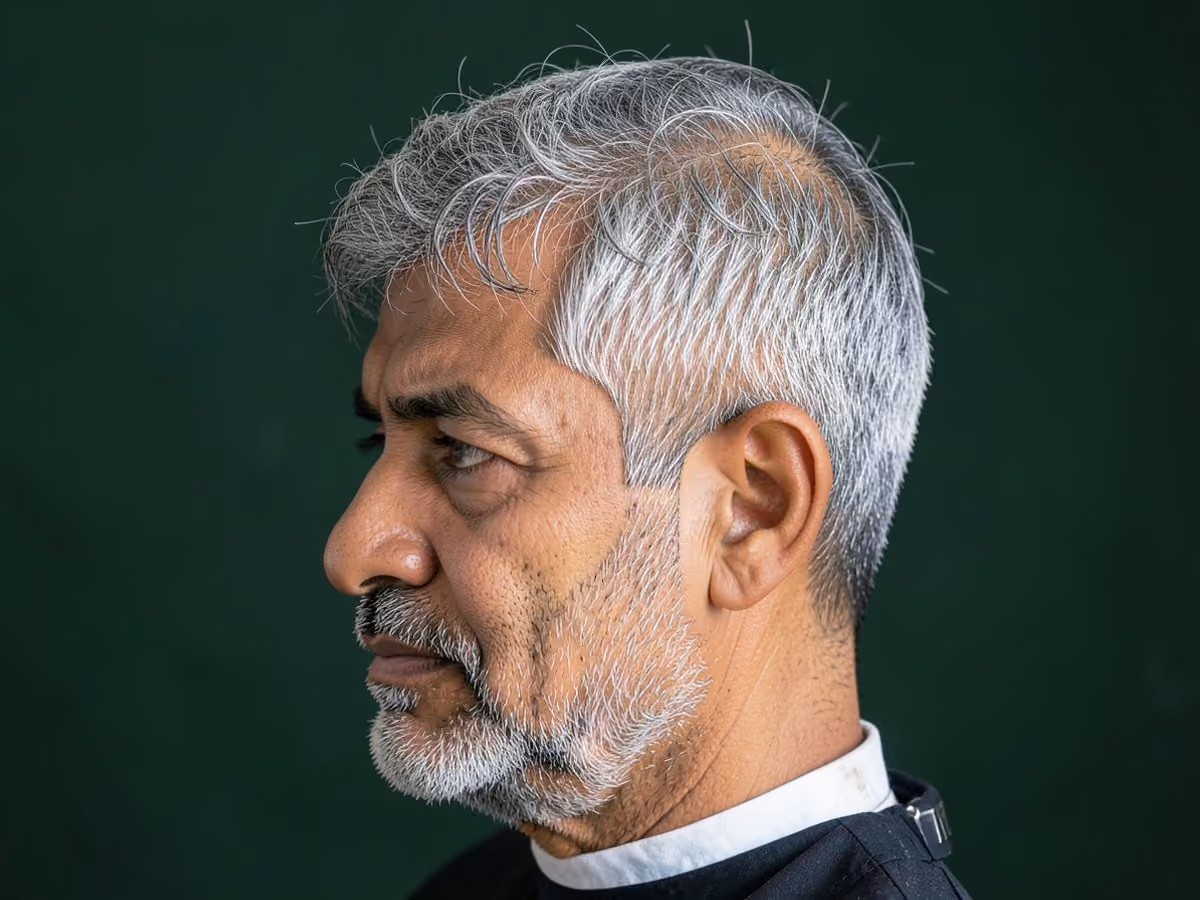 Man with a perm with textured fringe haircut