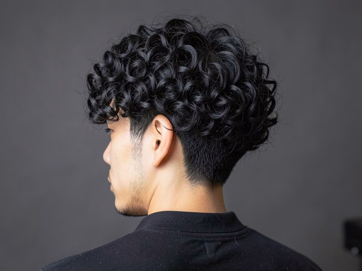 Man with a soft curl perm haircut