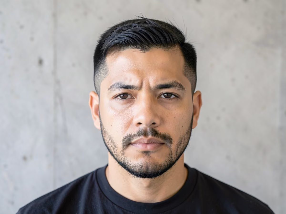 Man with a spot perm haircut