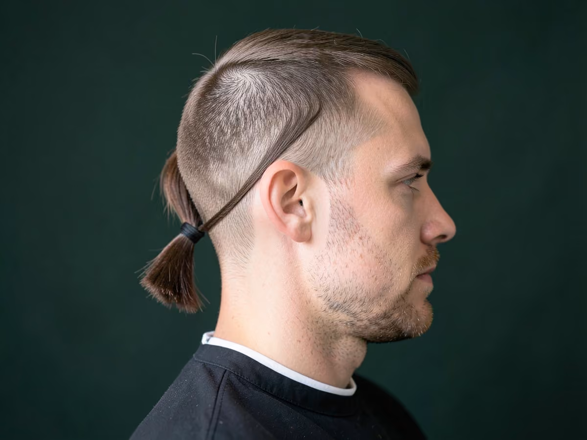 Man with a hair-wrapped ponytail