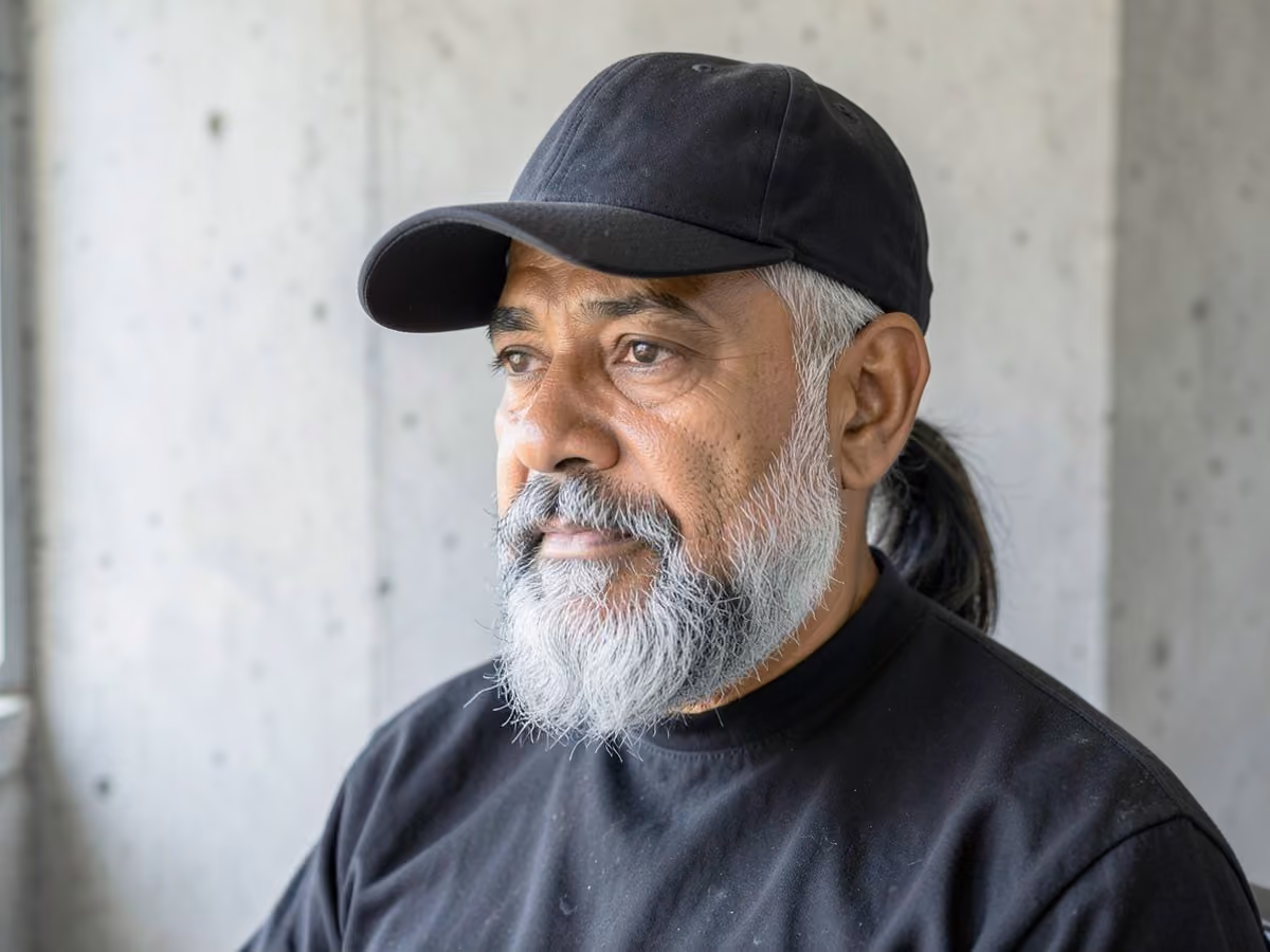 Man with a ponytail with baseball cap haircut