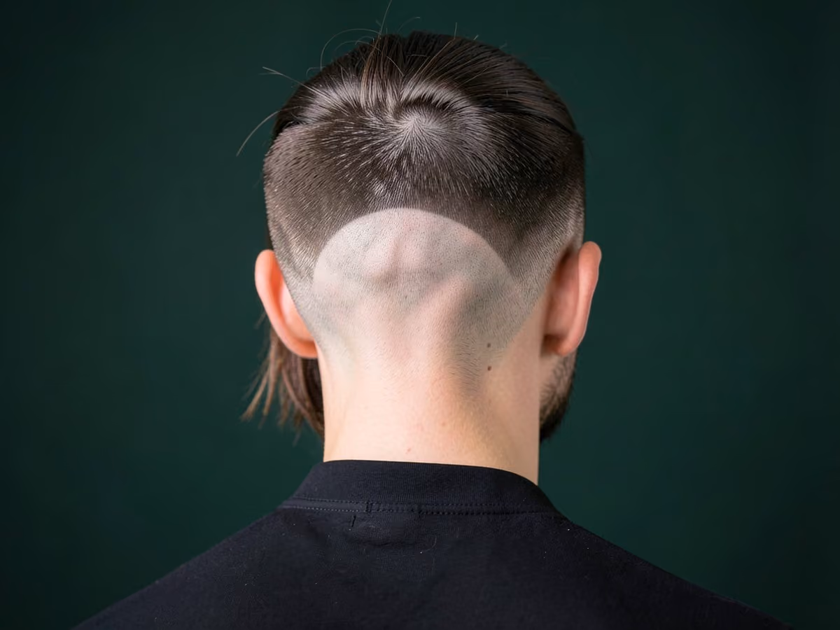 Man with a ponytail with burst fade