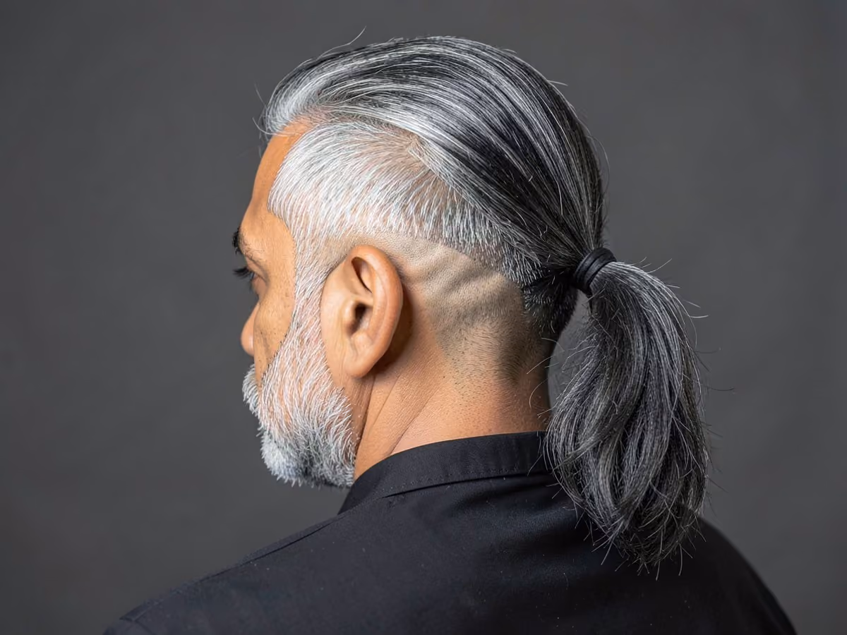 Man with a ponytail with nape undercut