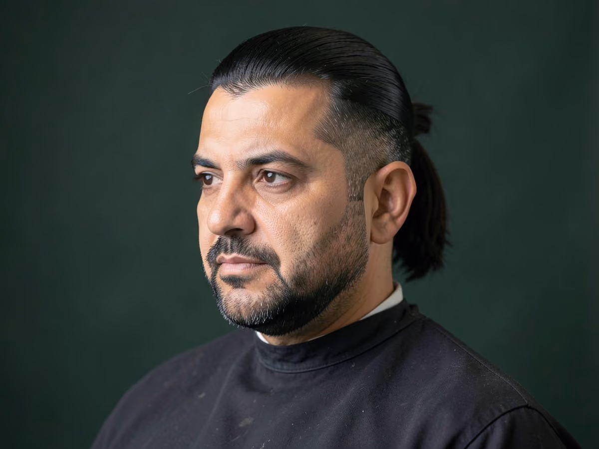 Man with a ponytail with side part