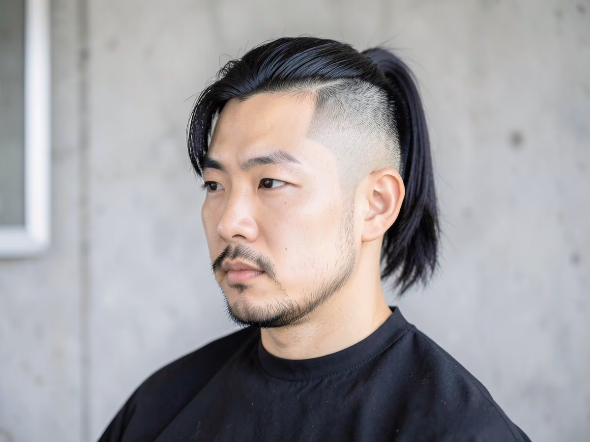 Man with a ponytail with skin fade
