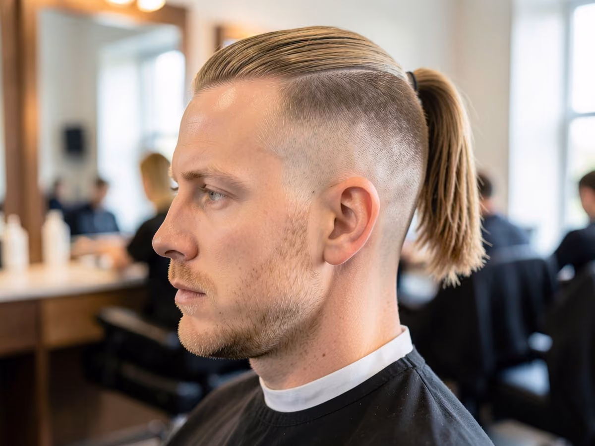 Man with a professional ponytail haircut