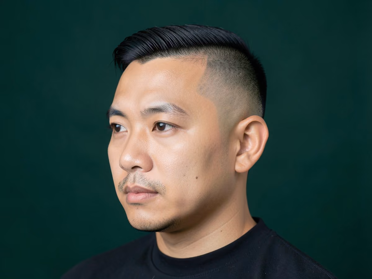 Man with a prom comb over fade