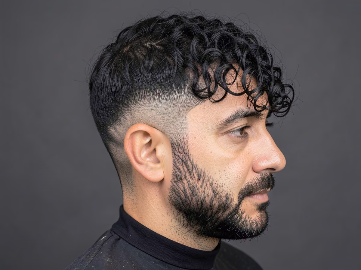 Man with a prom curly fringe haircut