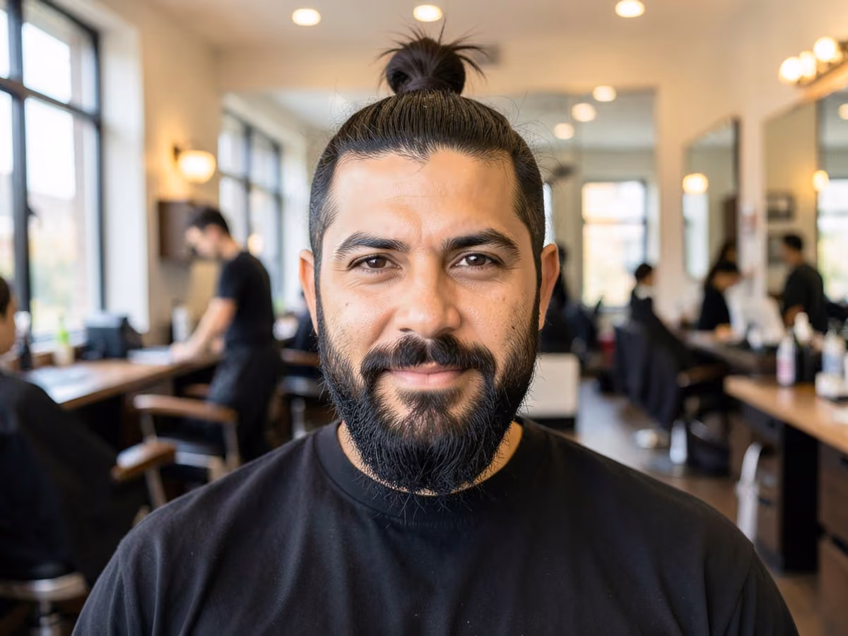 Man with a prom half up top knot