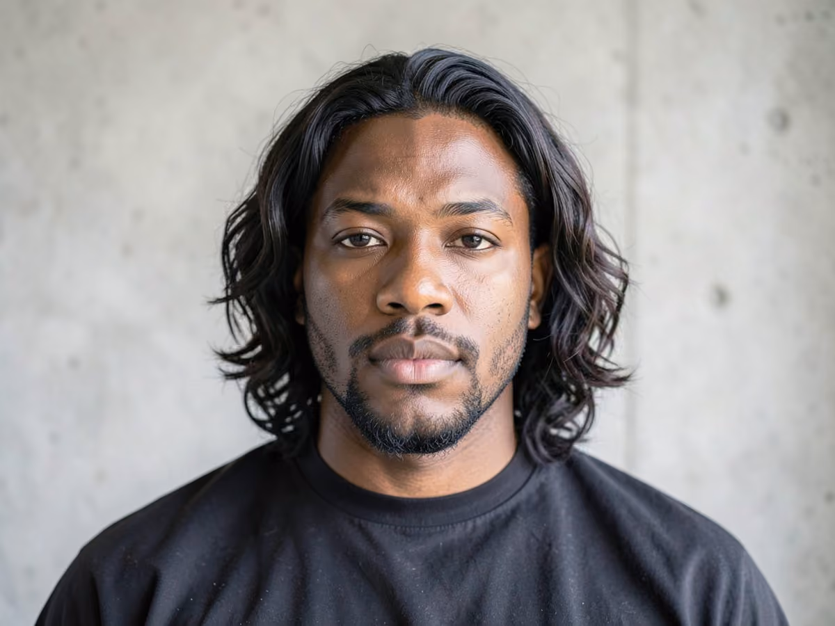 Man with a prom shoulder length waves haircut