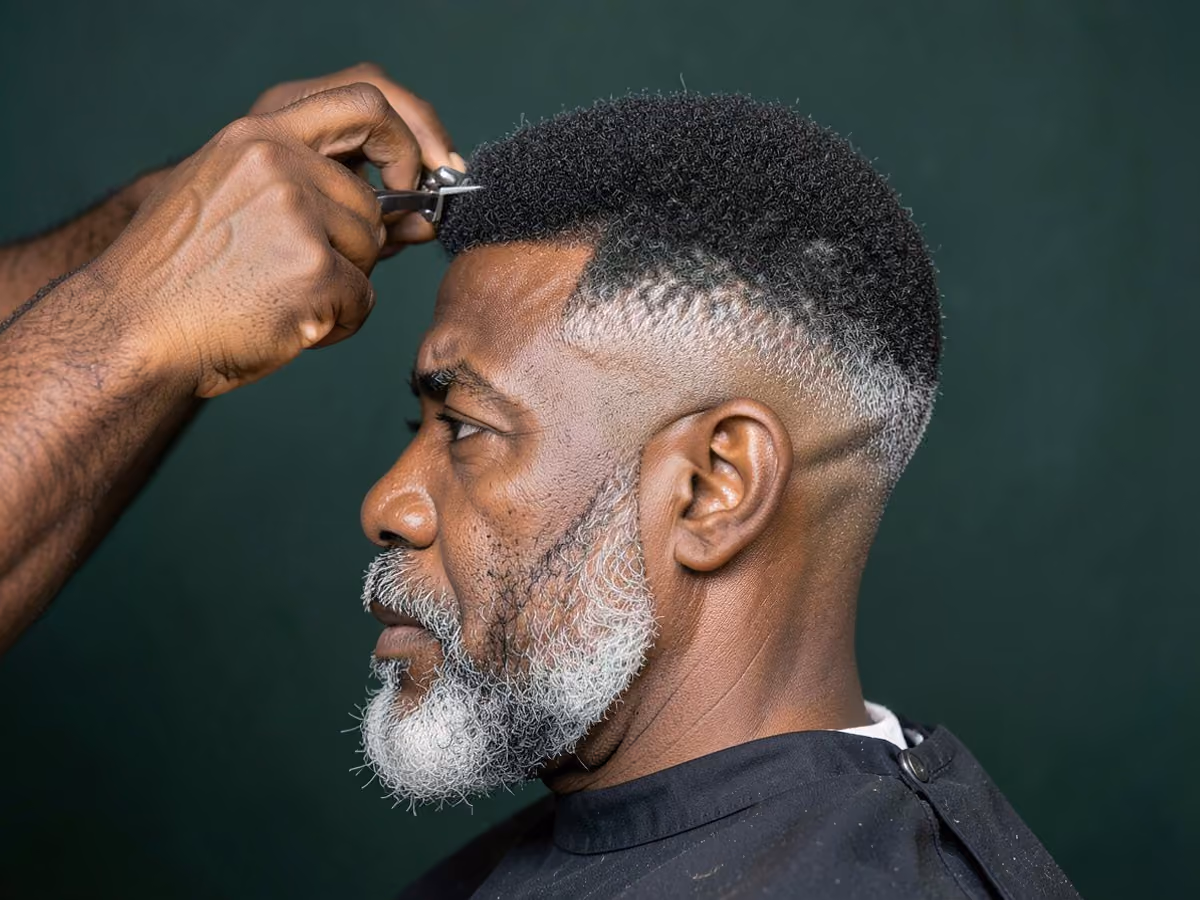 Man with a razor fade afro