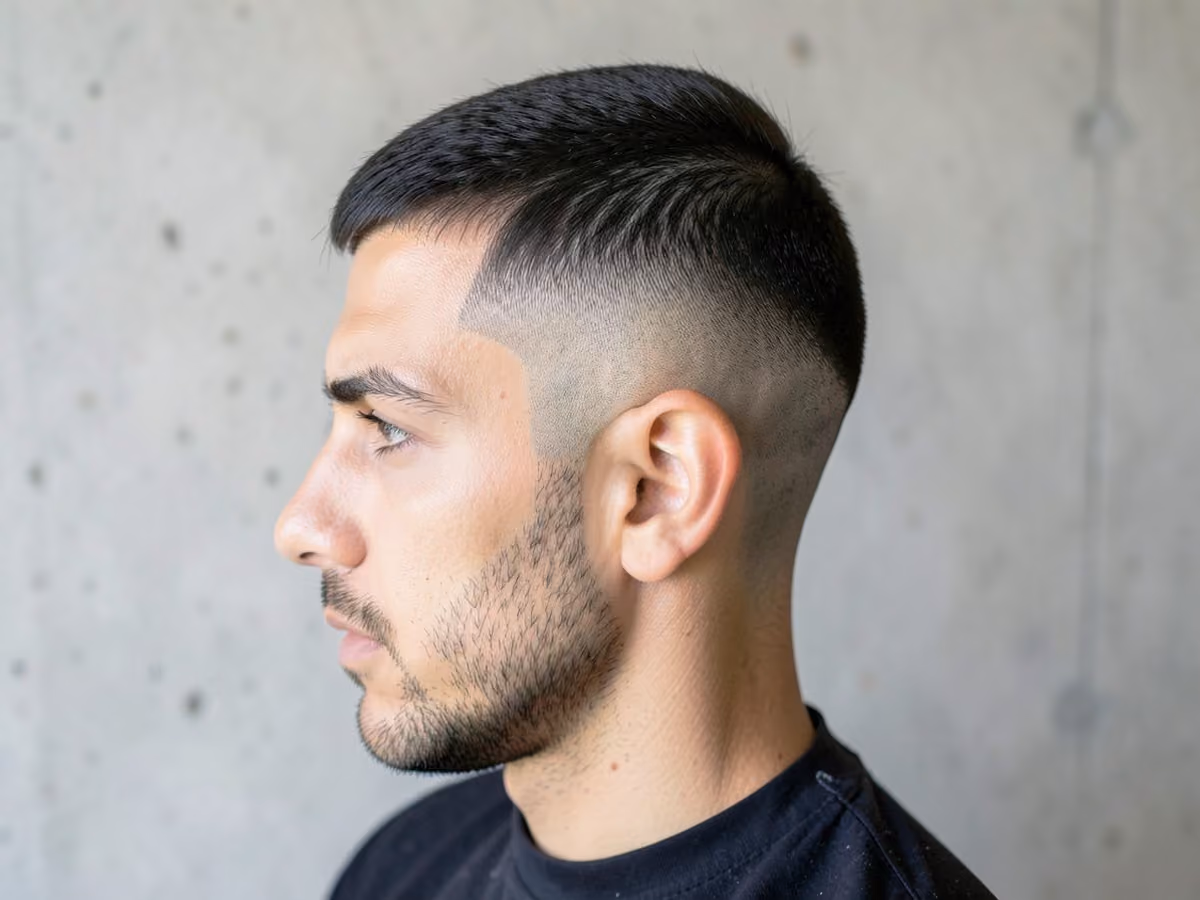 Man with a razor fade caesar