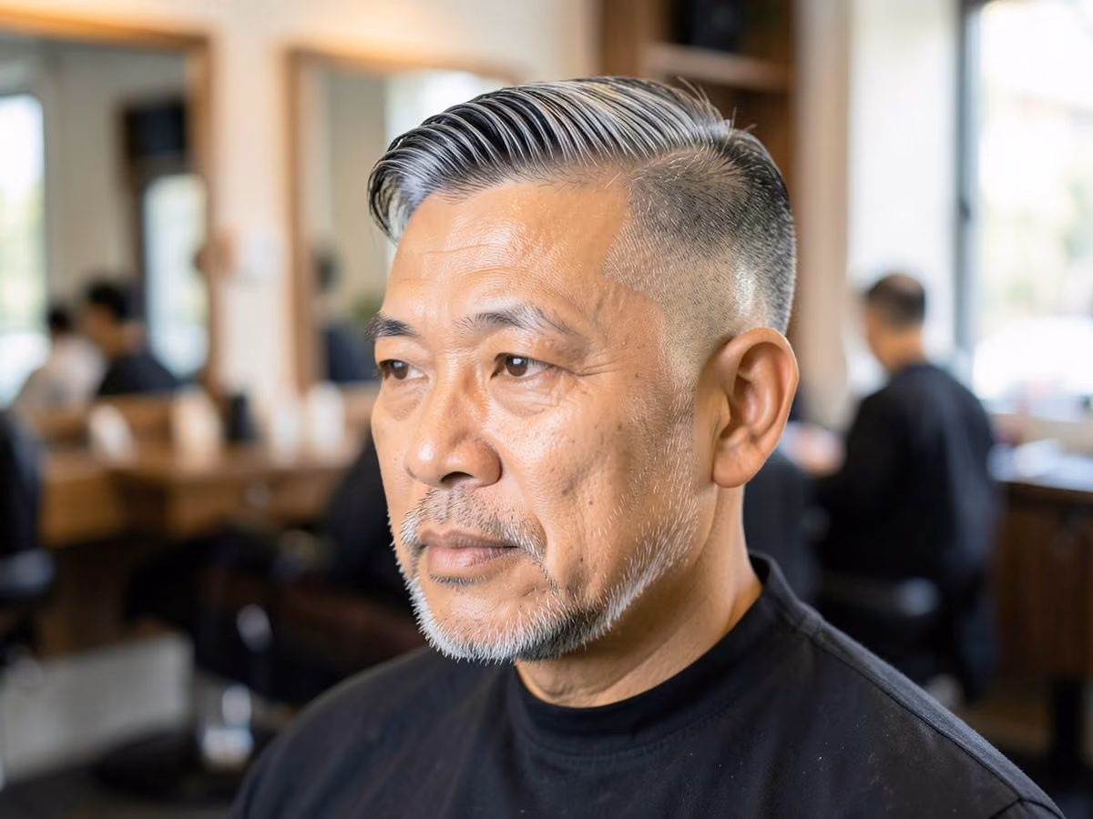 Man with a razor fade comb over