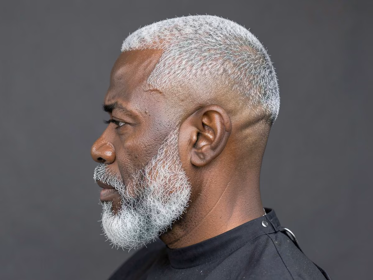 Man with a razor fade for gray hair