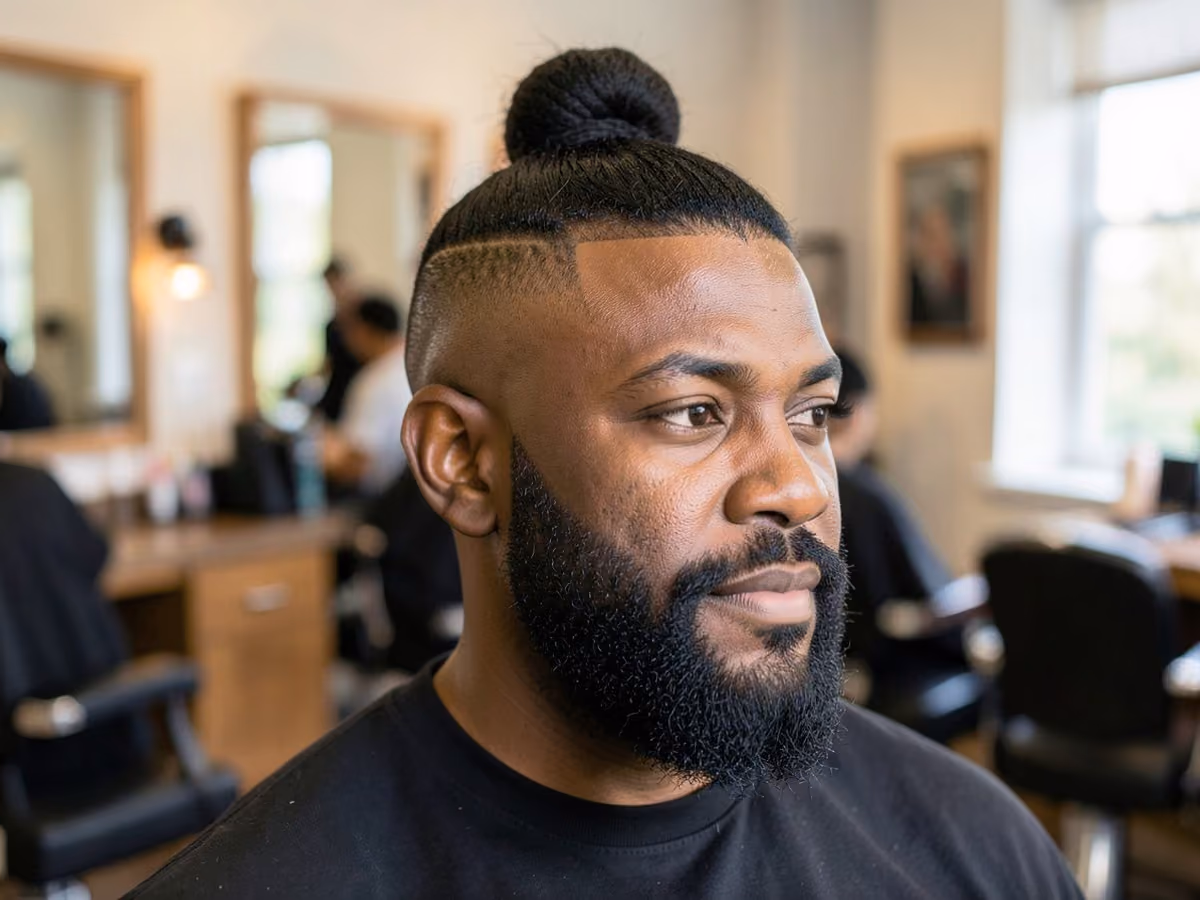 Man with a razor fade man bun