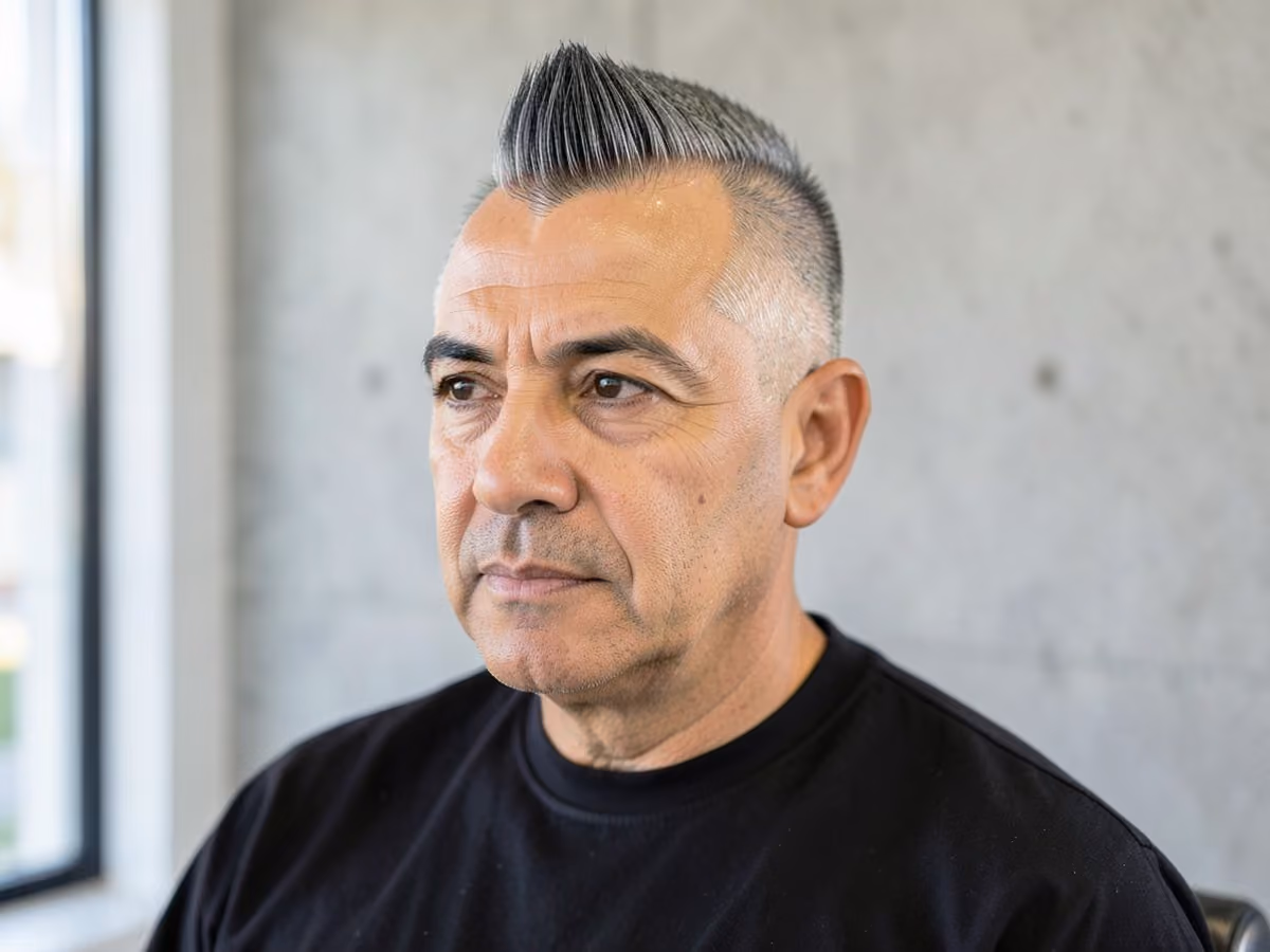 Man with a razor fade mohawk