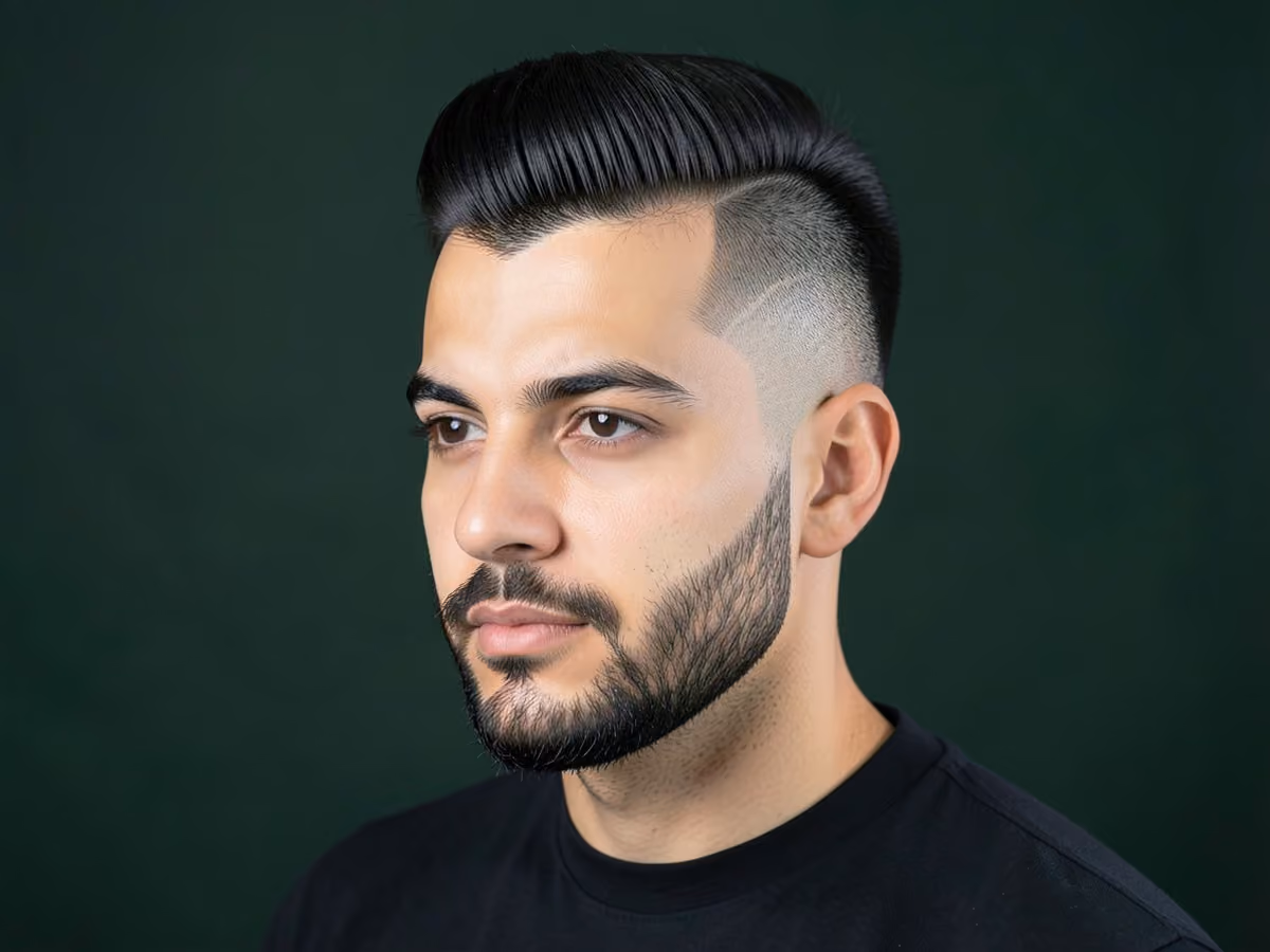 Man with a razor fade pompadour