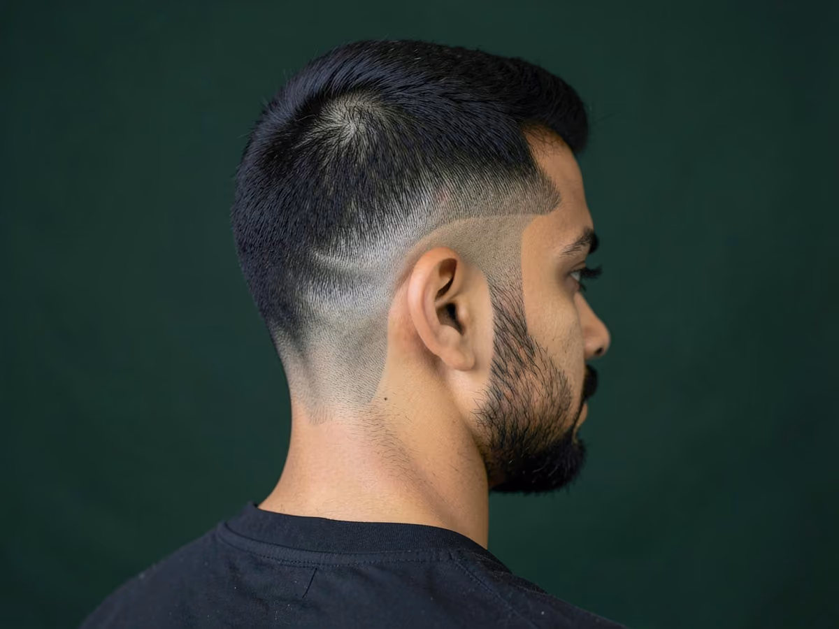 Man with a razor fade side part