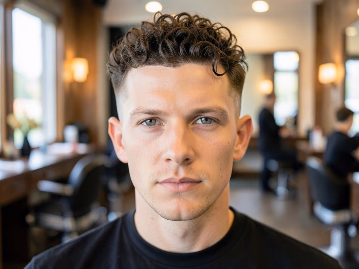 Man with a razor fade with curly top