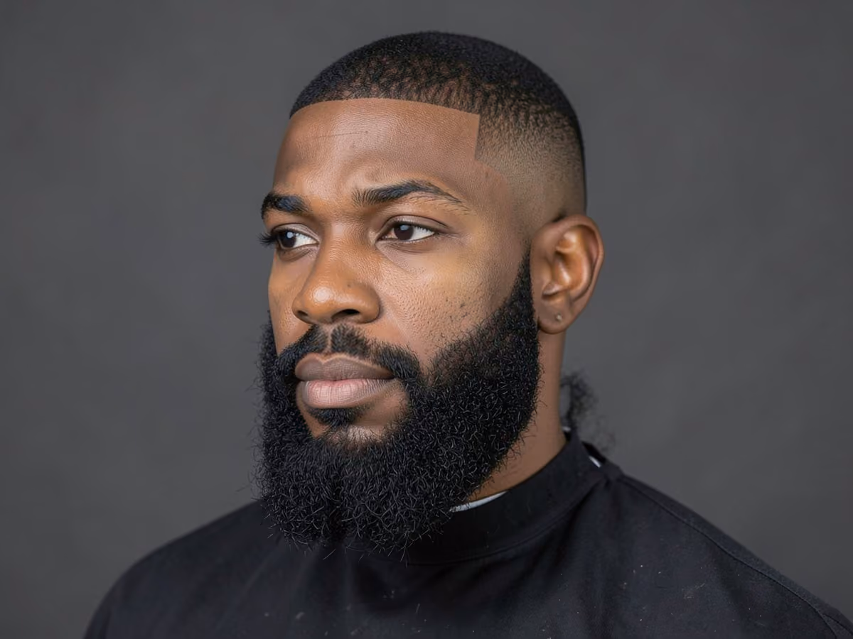 Man with a razor fade with full beard